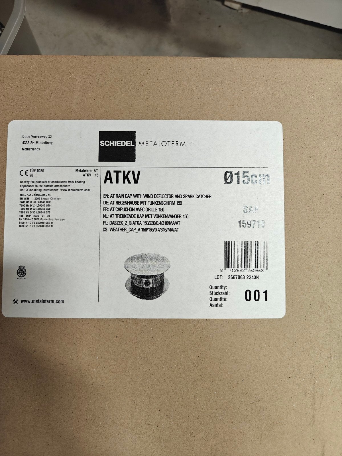 Schiedel Metaloterm ATKV Regenkap Ø15cm, Ophalen of Verzenden, Nieuw, Afzuiger