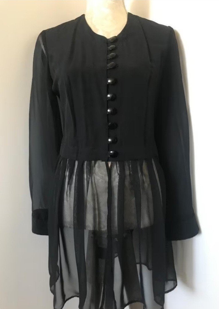 Zwarte Blouse met Voile Mouwen en Onderkant, Ophalen of Verzenden, Zo goed als nieuw, Maat 36 (S), Zwart