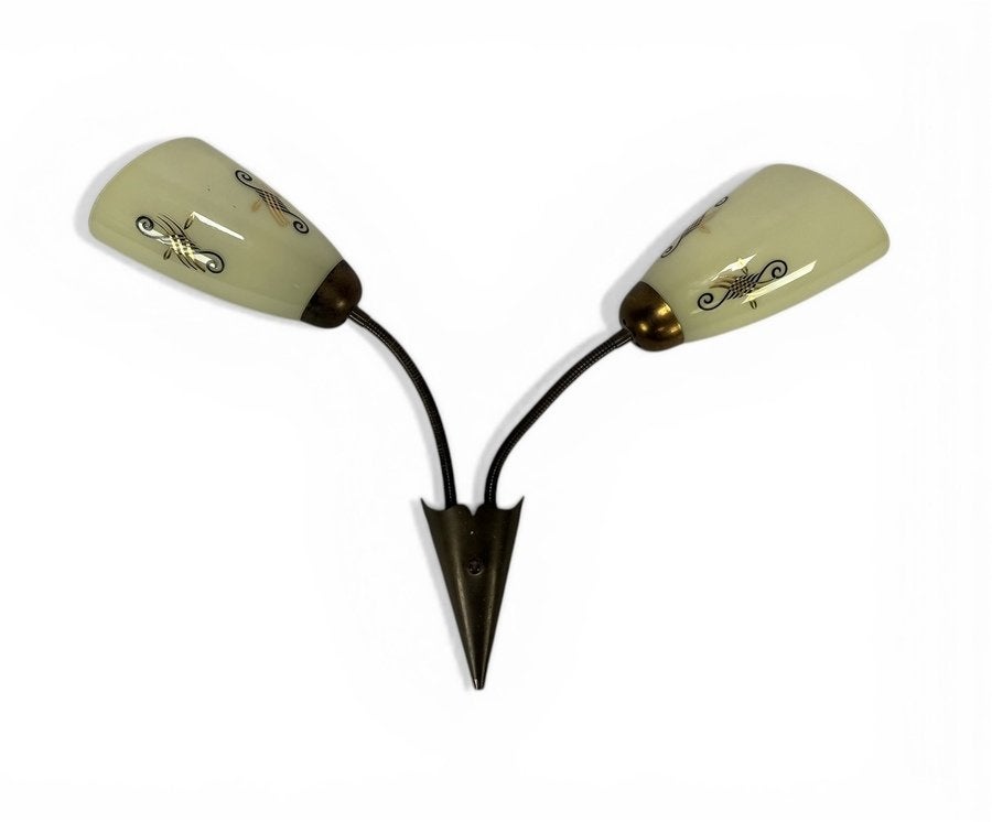 172. Messing en glazen wandlamp, ca. 1950, Antiek en Kunst, Antiek | Lampen, Ophalen