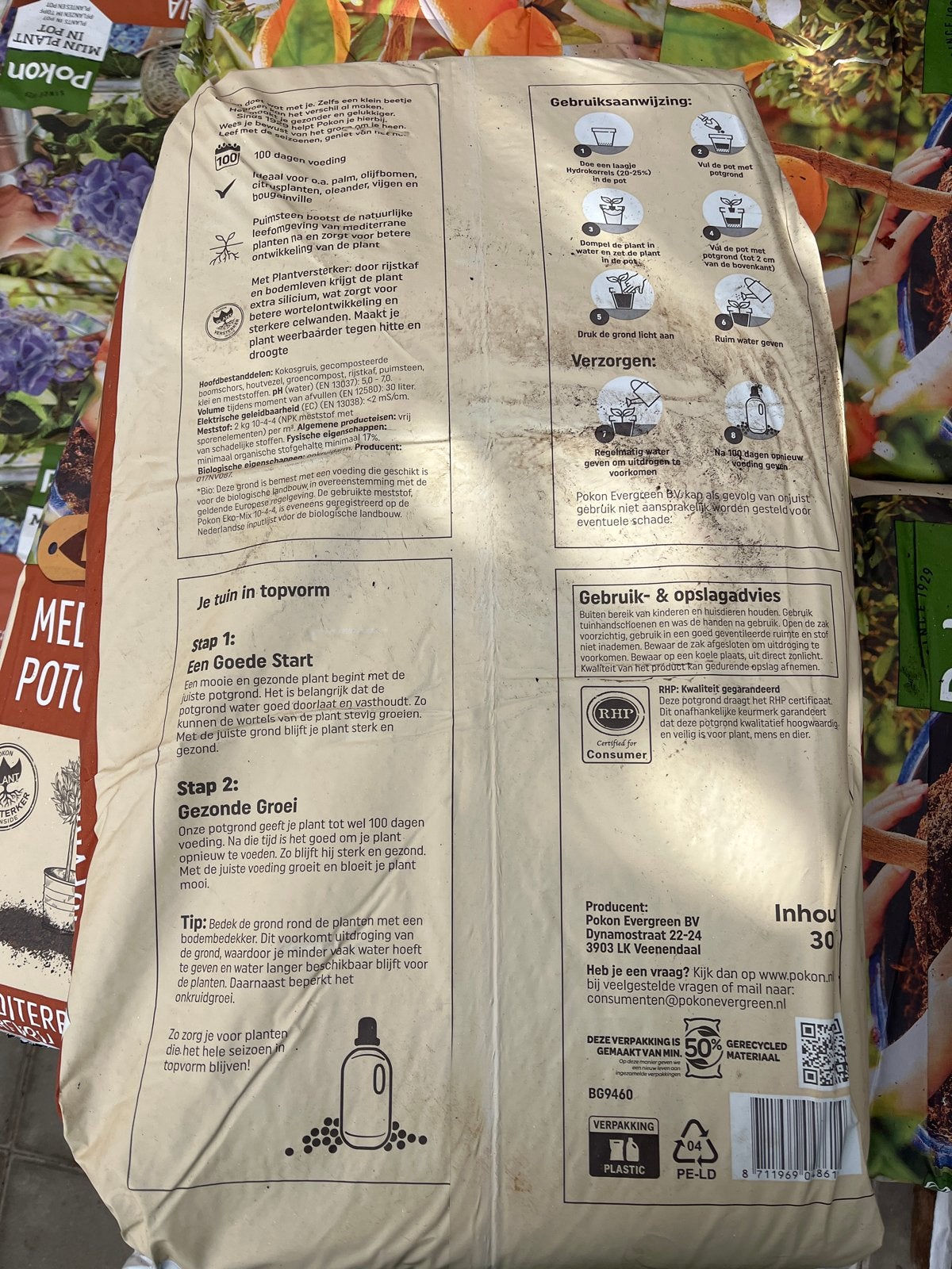 Pokon Mediterrane Potgrond Turfvrij 30L, Tuin en Terras, Ophalen of Verzenden, Potgrond