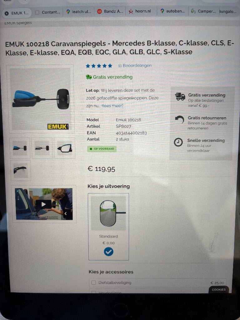 Caravanspiegels Mercedes Emuk 100218, Ophalen, Nieuw