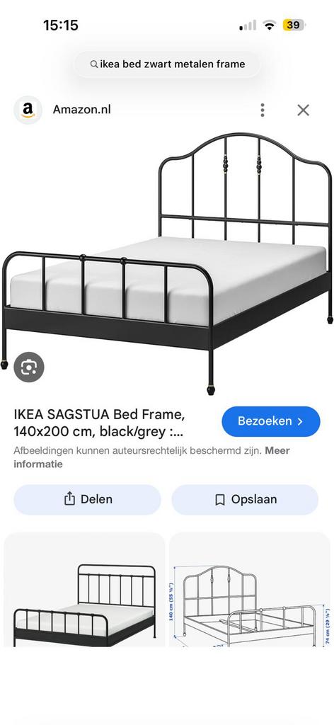 Sagstua ikea bed incl. lattenbodems, Zwart, Zo goed als nieuw, Twijfelaar, 200 cm