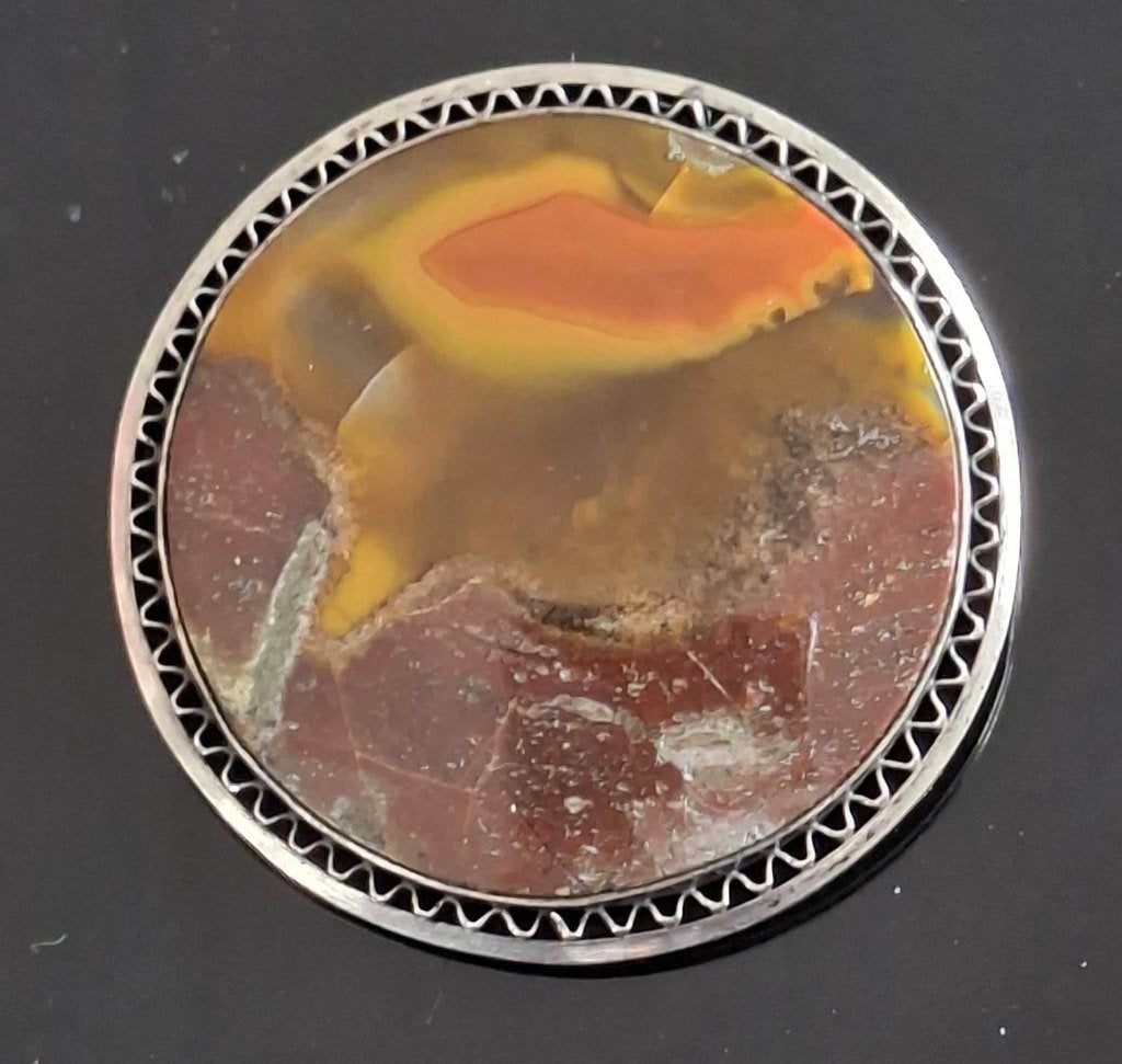 Prachtige Engelse Antieke Zilver Agaat Jaspis Broche, Ophalen of Verzenden, Zilver, Broche, Met edelsteen