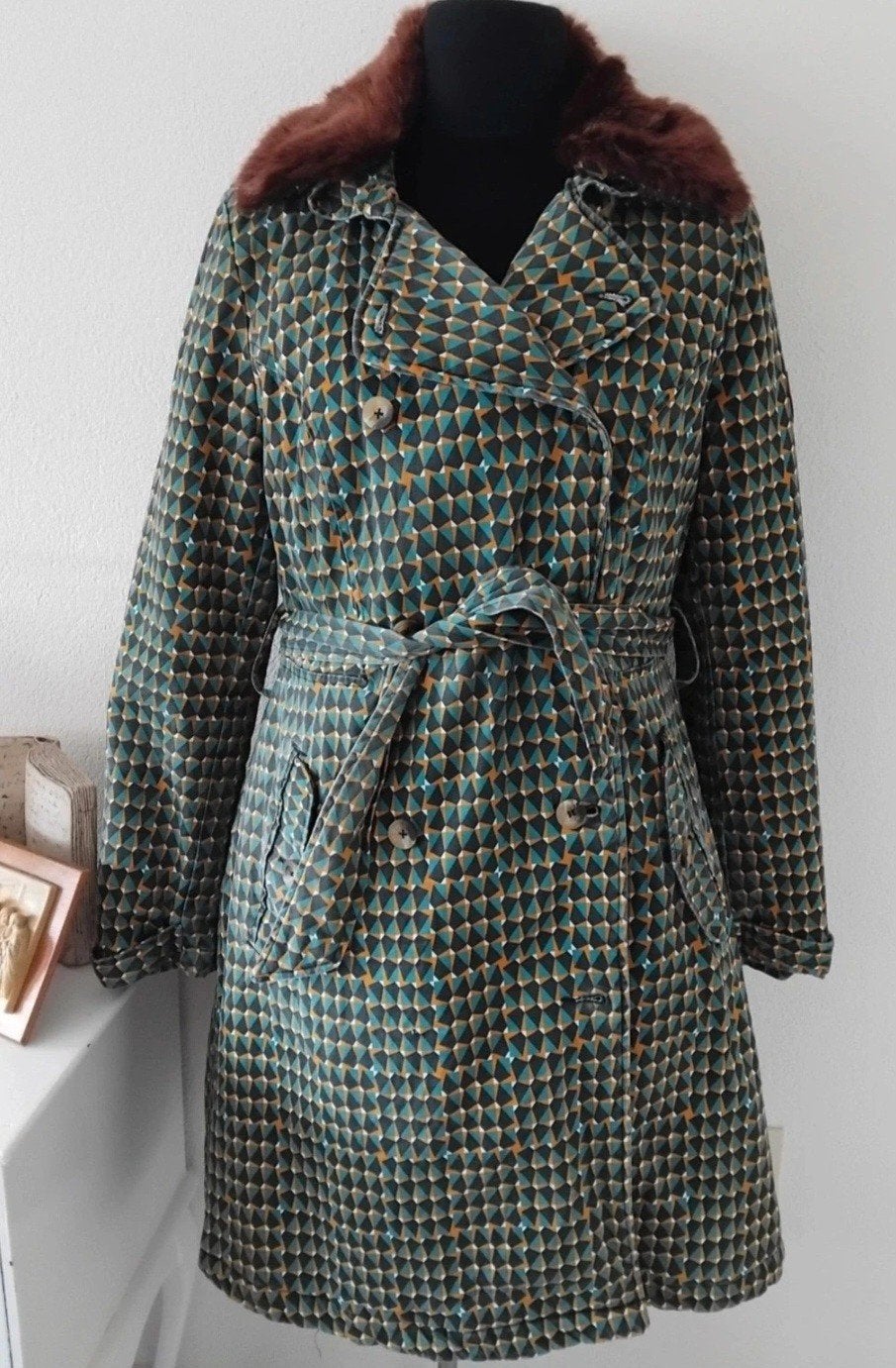 vintage Blutsgeschwister winterjas met patroon en afneembare, Maat 42/44 (L), Ophalen of Verzenden, Groen, Blutsgeschwister