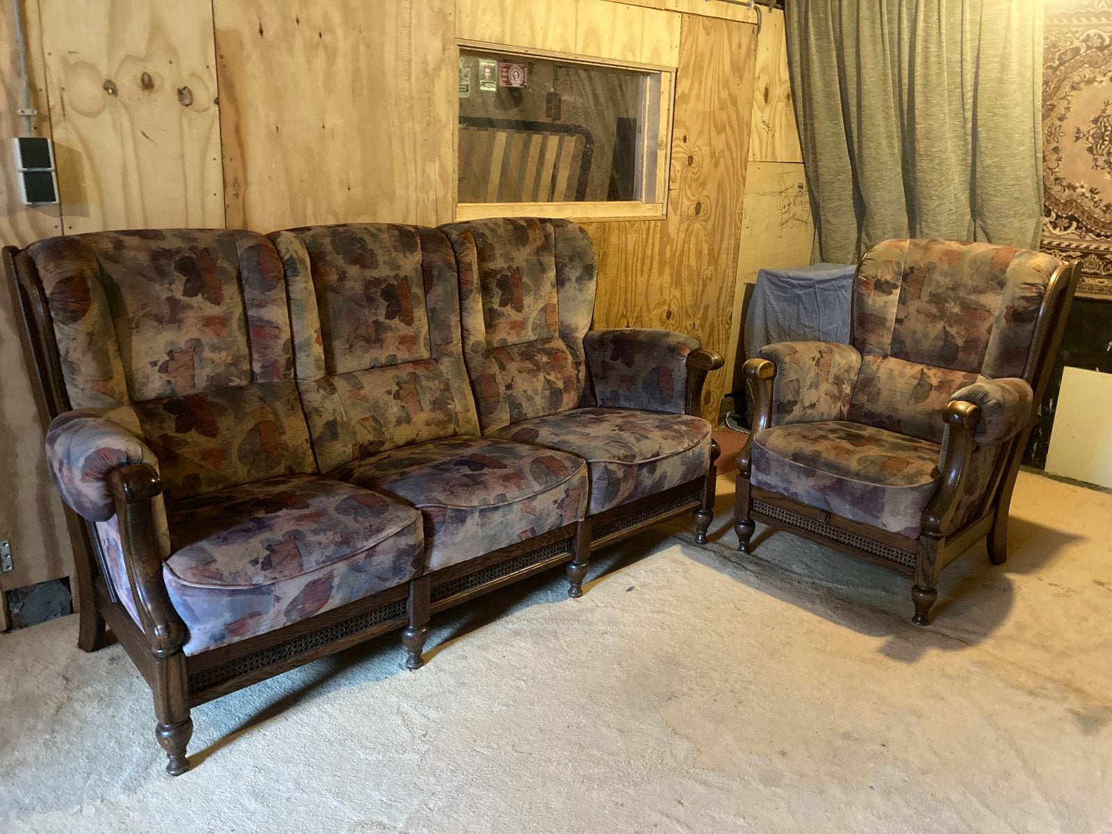 Gebruikte, nog goed uitziende bank en fauteuil, Ophalen, Gebruikt, 150 tot 200 cm, Driepersoons