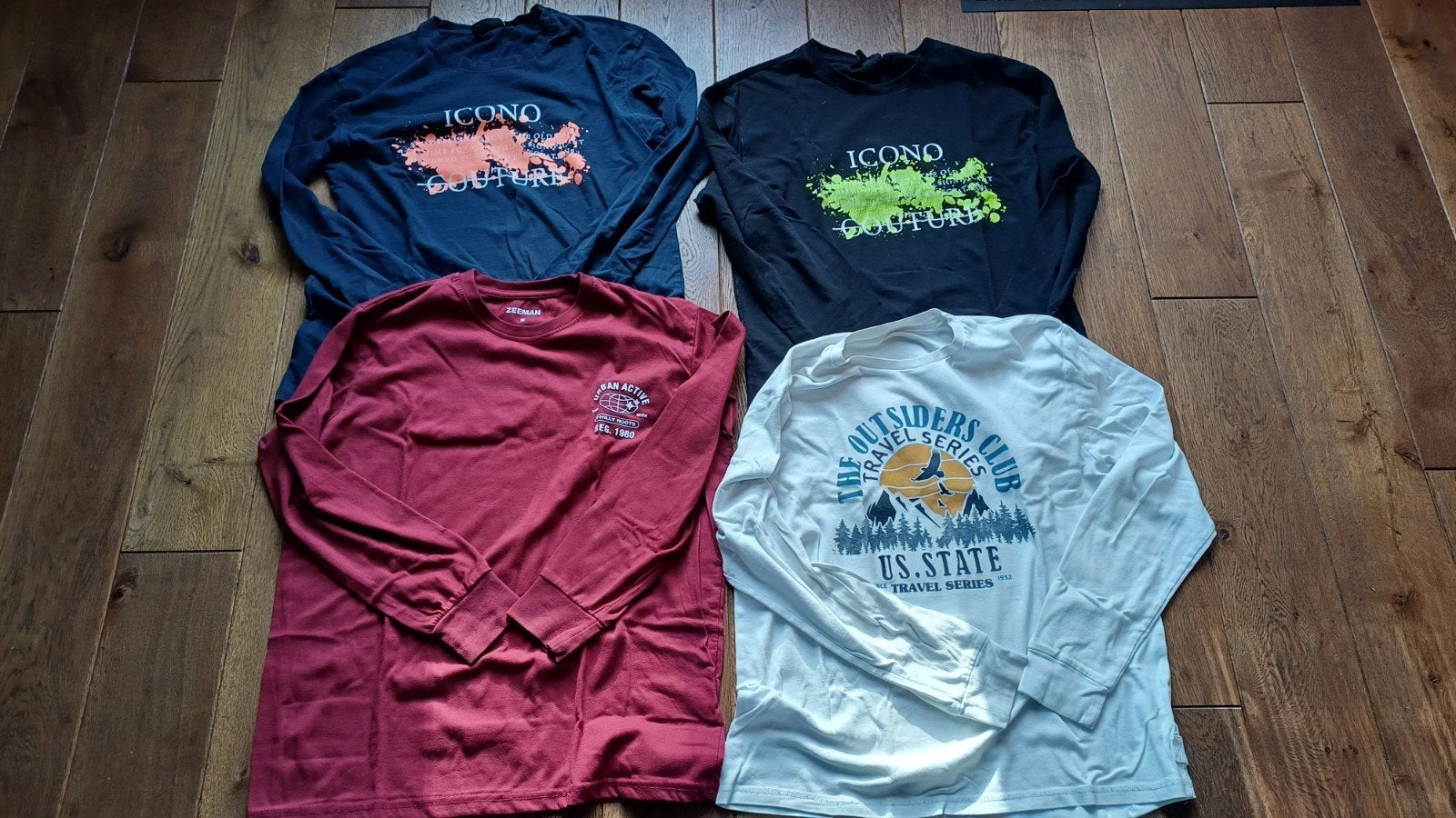 4 heren/tiener longsleeve shirts maat m 48/50 voor 15,-, Ophalen of Verzenden, Zo goed als nieuw, Maat 48/50 (M)