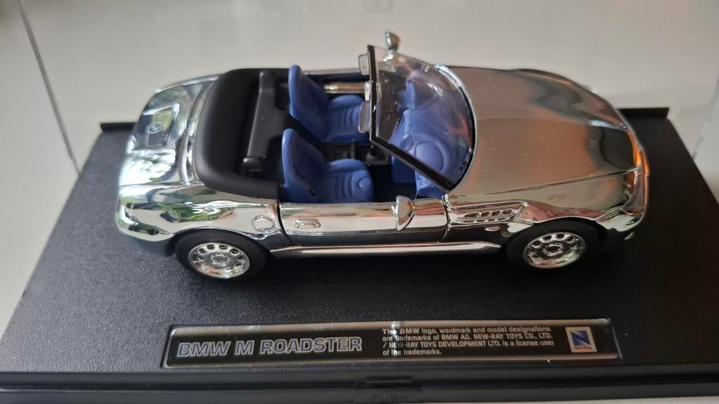 BMW M Roadster 1:43 schaalmodel - Zilver met blauw interieur, Ophalen of Verzenden, Nieuw, Auto, Overige merken