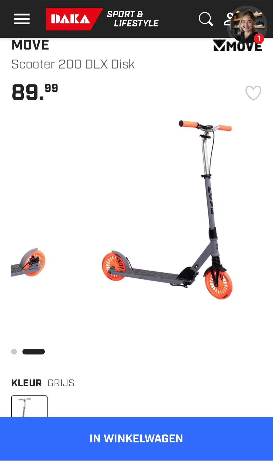 MOVE Step 200mm wielen grijs oranje met handrem, Ophalen of Verzenden, Nieuw, Gewone step