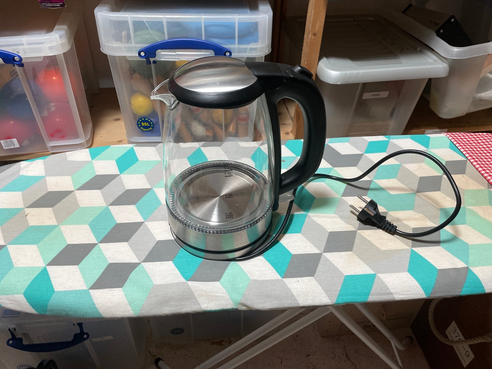 Glazen waterkoker met RVS accenten, 1 tot 2 liter, Ophalen of Verzenden, Gebruikt, Rvs