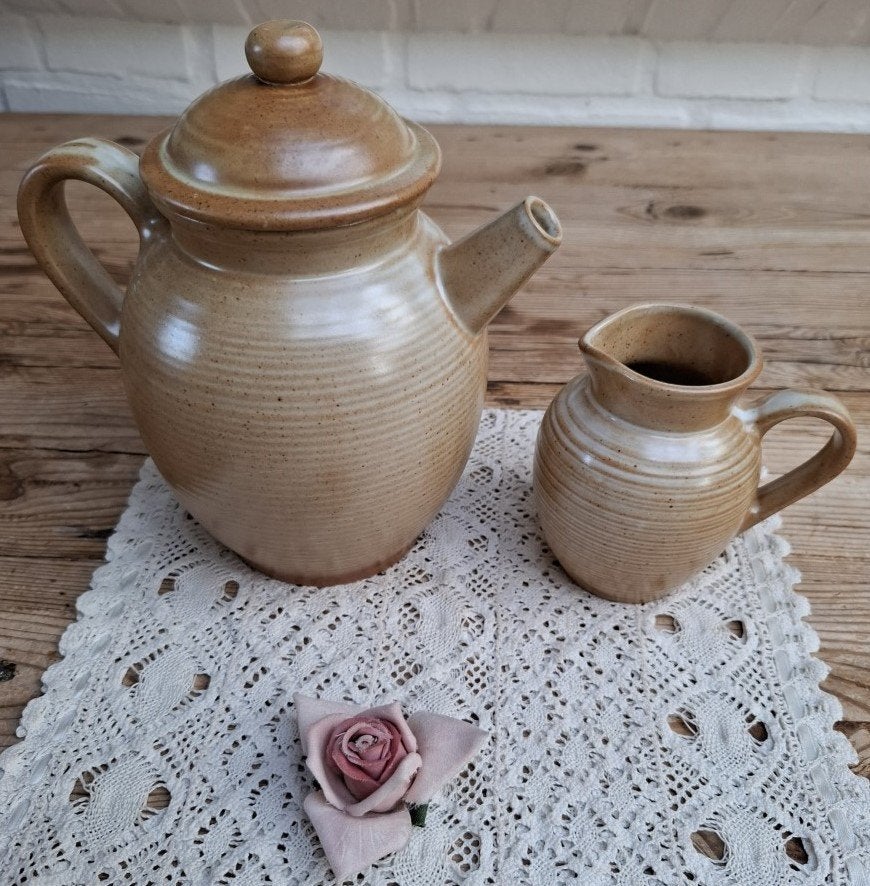 Vintage Franse gres koffiepot en melkkannetje, CNP village, Antiek en Kunst, Ophalen of Verzenden