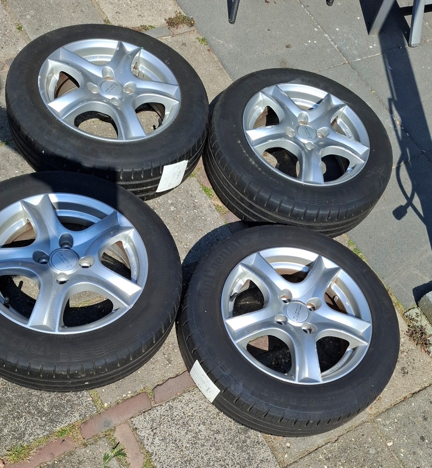 Set van 4 Continental zomer banden op 15 inch Anzio velgen, Ophalen, Gebruikt, 15 inch, 175 mm