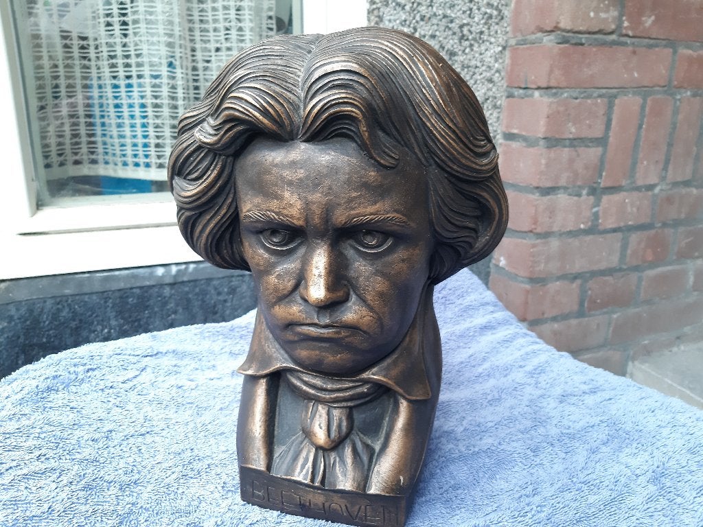 Beeld, hoofd van Ludwig Van Beethoven, donkerbruin, EGL., Ophalen, Art deco, Buste, Handgemaakt