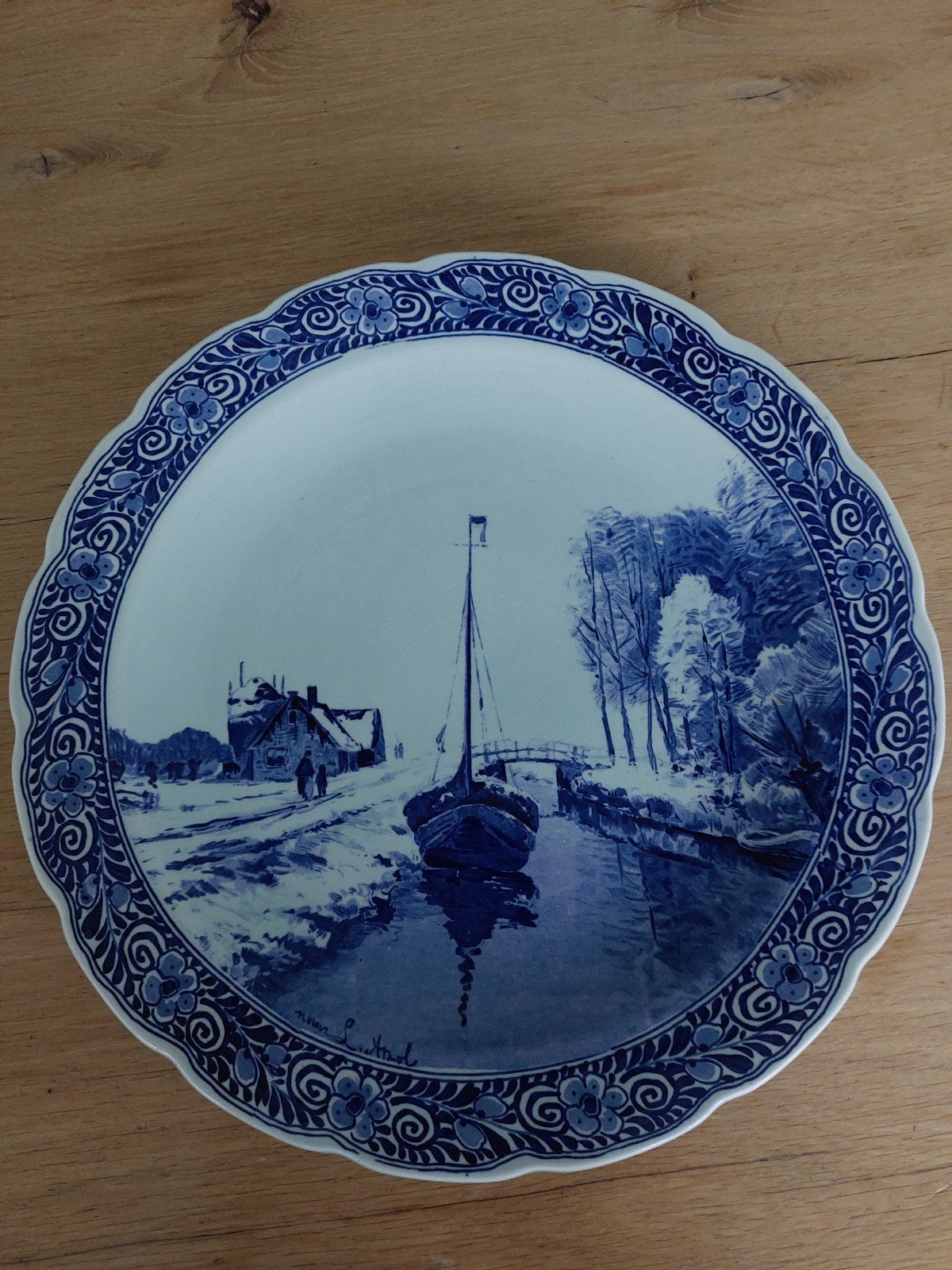 Delfts Blauw wandbord met Hollands winterlandschap, Antiek en Kunst, Ophalen of Verzenden