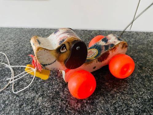 fisher price houten helicopter en snoopy  jaren 60, vintage, Ophalen of Verzenden, Gebruikt, Duw- of Trekspeelgoed