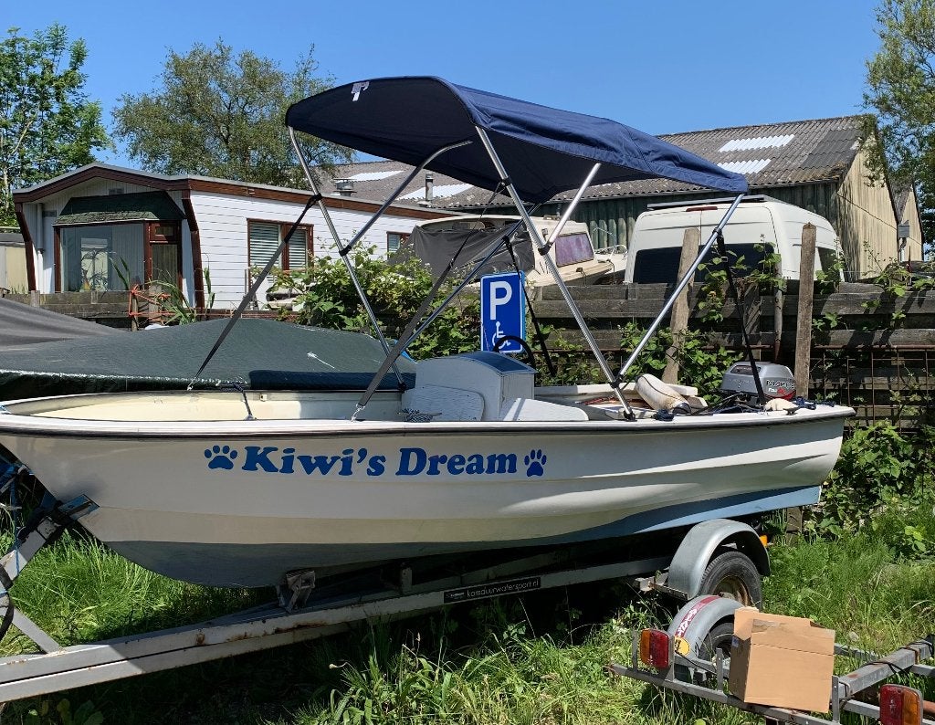 Console Boot met 9 pk 4 takt motor, Watersport en Boten, Motorboten en Motorjachten, Gebruikt, Buitenboordmotor, 5 m, Kussenset