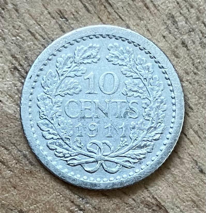 10 cent 1911 Wilhelmina, Postzegels en Munten, Munten | Nederland, Ophalen, Zilver, 10 cent, Koningin Wilhelmina