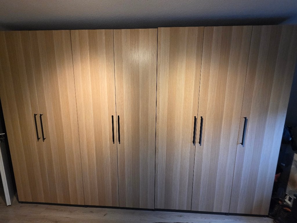 3,5 meter PAX kast, 236, donkergrijs, eikeneffect deuren, Modern en strak, 200 cm of meer, Eikenhout, Nieuw