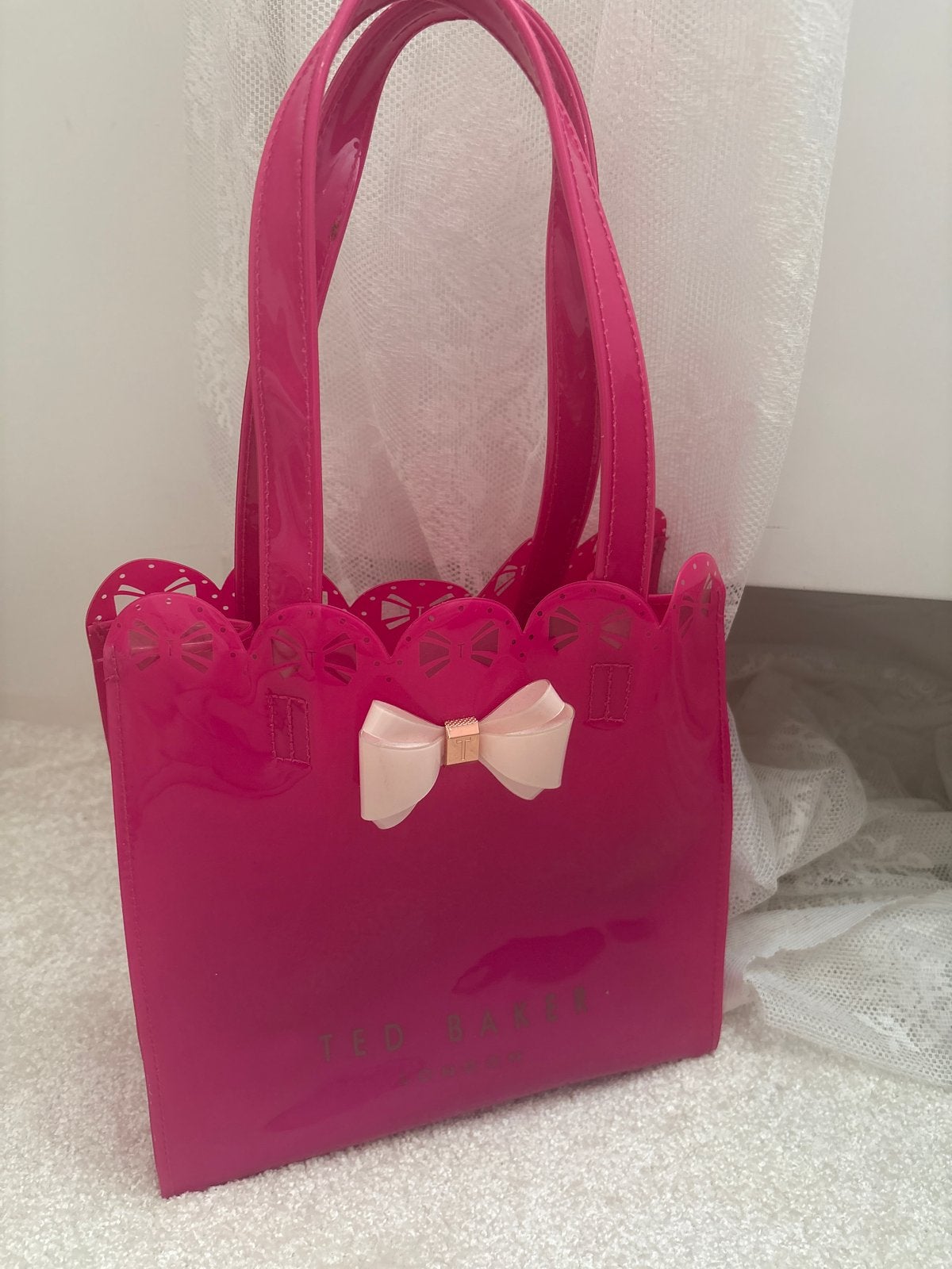 Ted Baker tas roze plastic strik wit rosé, Ophalen of Verzenden, Zo goed als nieuw, Roze, Handtas