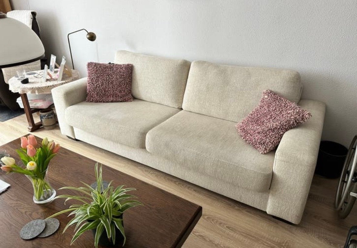 Beige 3-zits bank in prima staat, Ophalen, Driepersoons, 75 tot 100 cm, Zo goed als nieuw