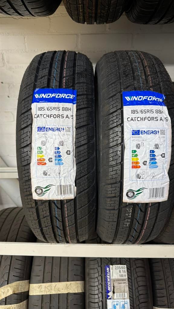 2x nieuwe 4 seizoen banden maat 185-65-15” mont/ balans, Ophalen of Verzenden
