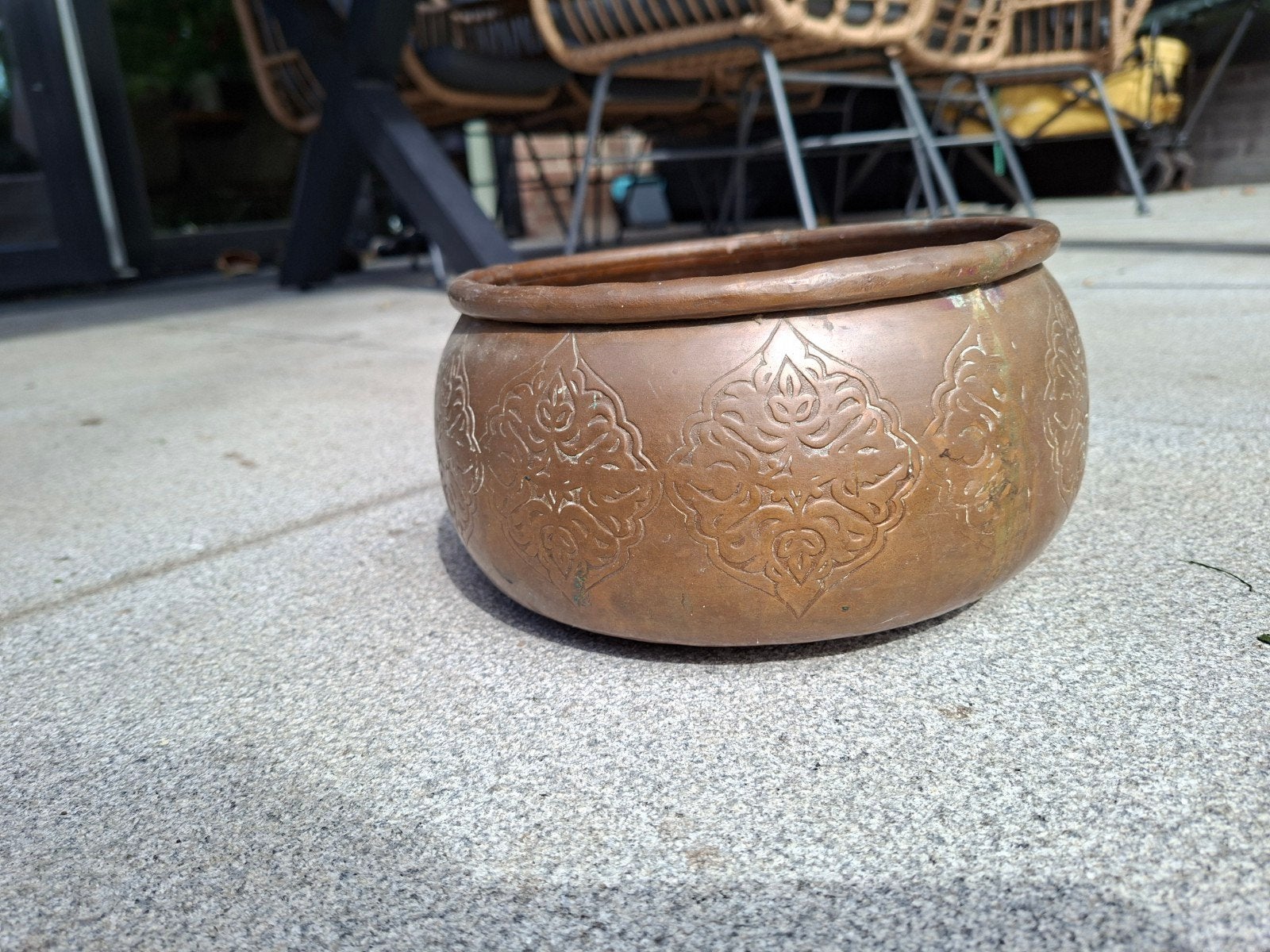 vintage koperen bloempot, Tuin en Terras, Bloempotten, Rond, Ophalen of Verzenden, Metaal, Minder dan 40 cm