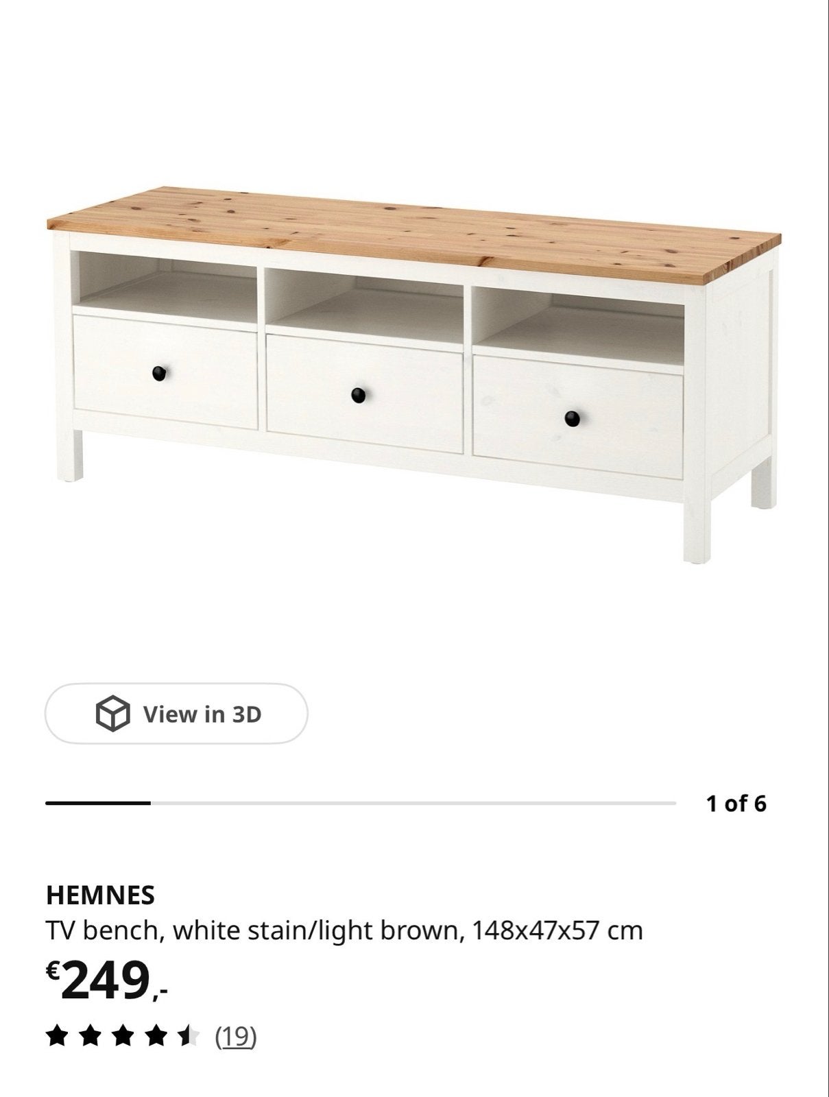 Ikea HEMNES Tv-meubel, wit gebeitst/lichtbruin, 148x47x57 cm, Huis en Inrichting, Kasten | Televisiemeubels, Ophalen, Gebruikt