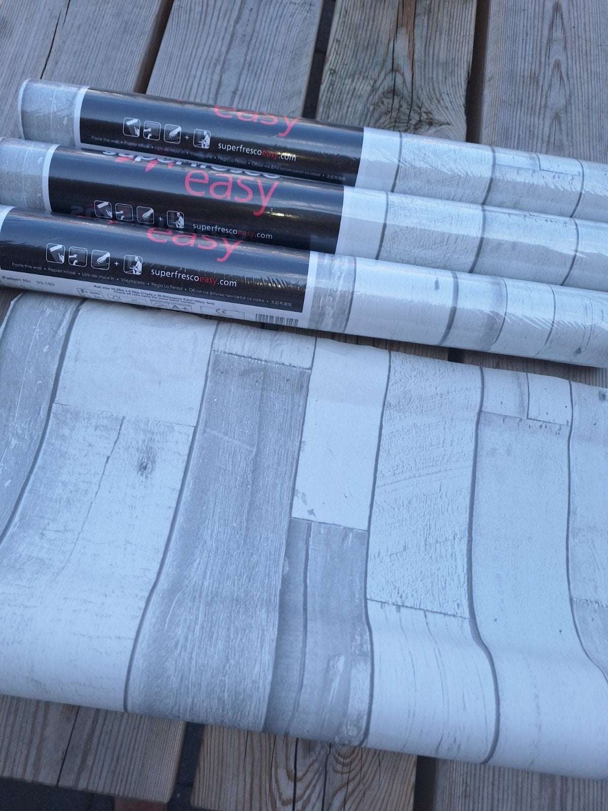 Behang 4 rol grijs/wit hout structuur, Ophalen of Verzenden, Grijs