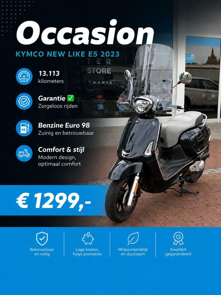 Kymco New Like EURO5 BROMSCOOTER 45KM, Kymco, Ophalen of Verzenden, Zo goed als nieuw, Benzine