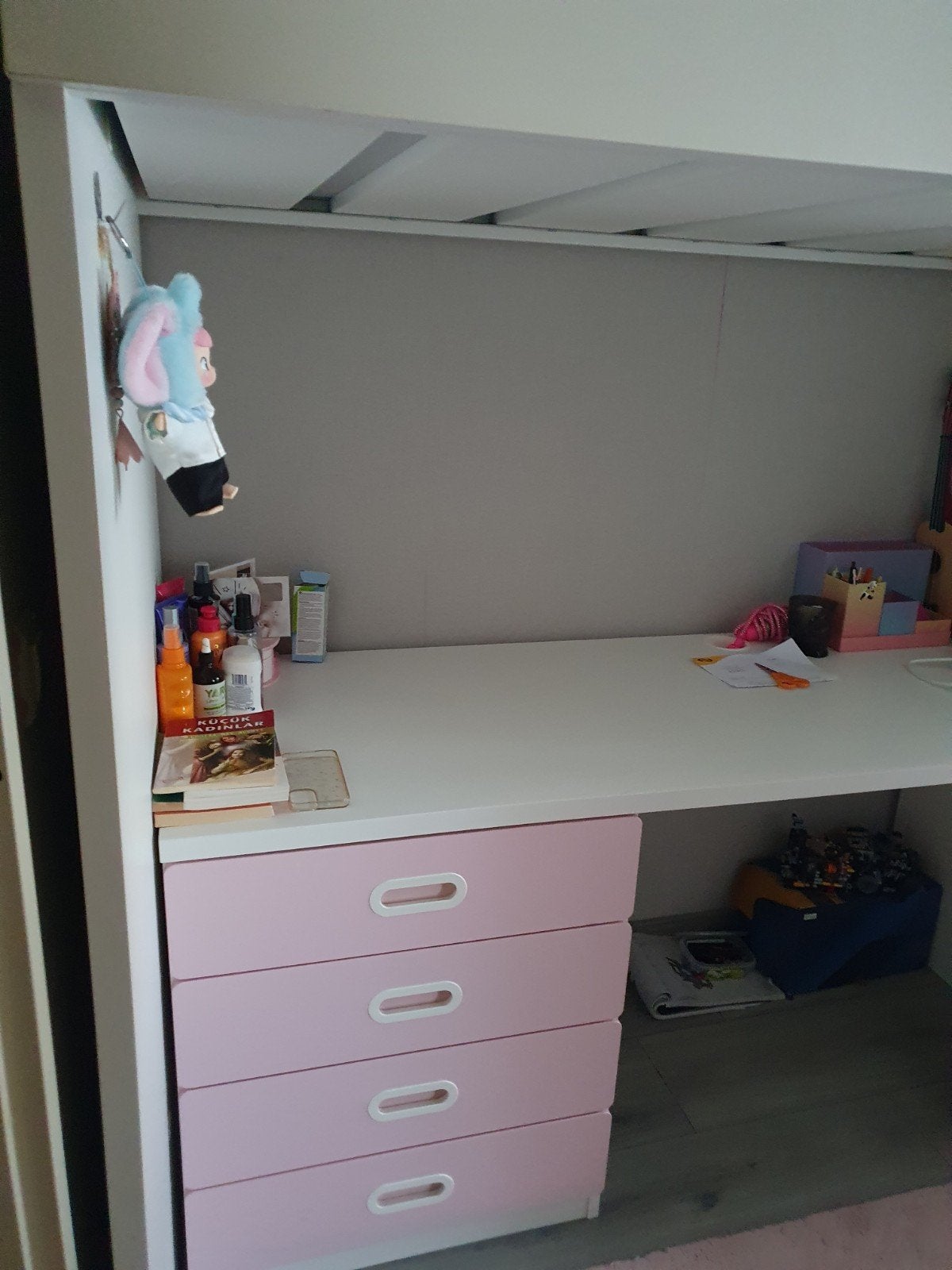 Ikea Stapelbed met bureau en kledingkast voor meisjeskamer, Eenpersoons, Ophalen of Verzenden, Zo goed als nieuw, 90 cm