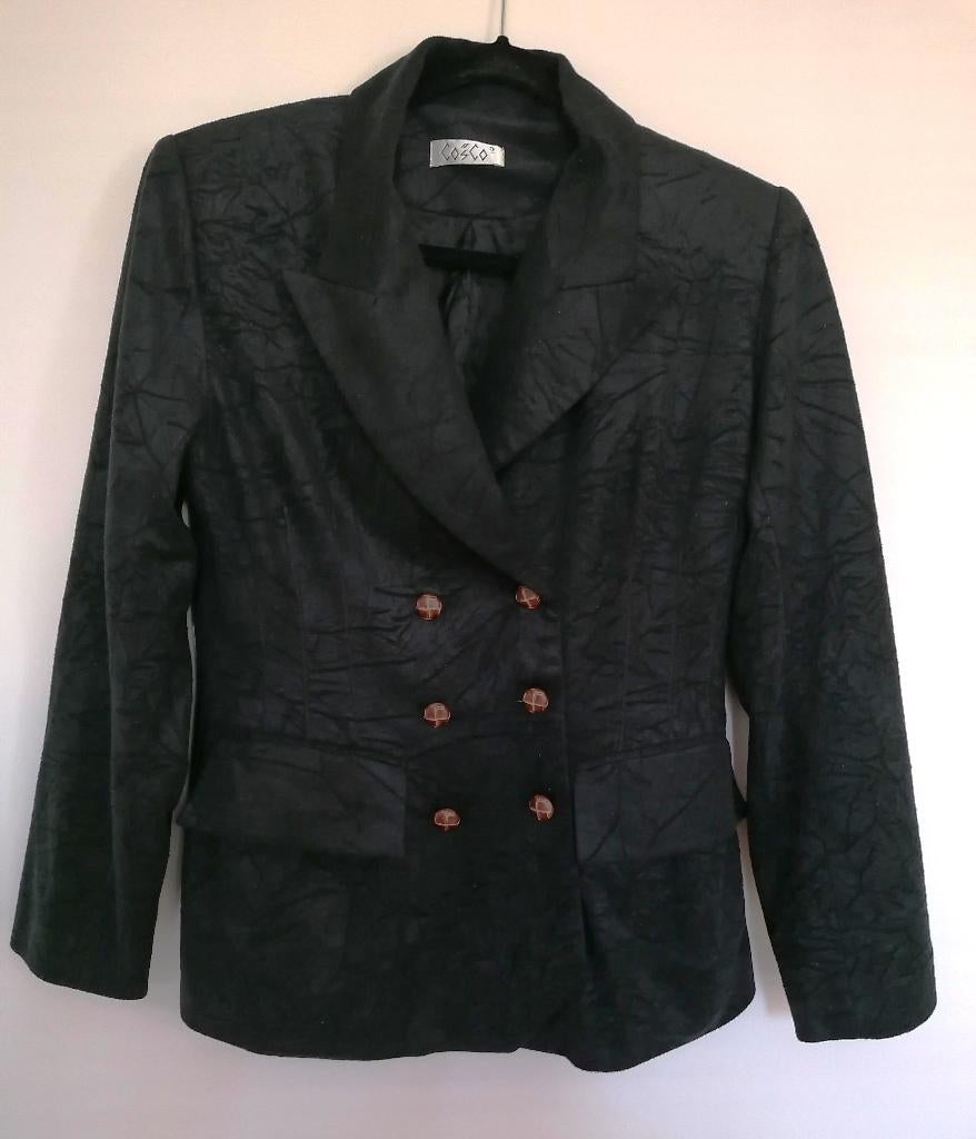 Mooi zwart velours colbert met suedelook-achtige print mt. S, Kleding | Dames, Zwart, Cosco, Ophalen of Verzenden, Zo goed als nieuw