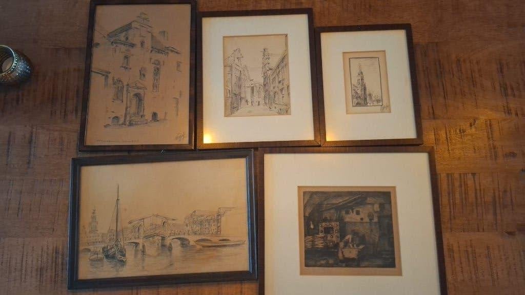Antieke Etsen / Tekeningen "Kuyper" (1926)  Uniek Historisch, Antiek en Kunst, Kunst | Schilderijen | Klassiek, Bijzondere lijst