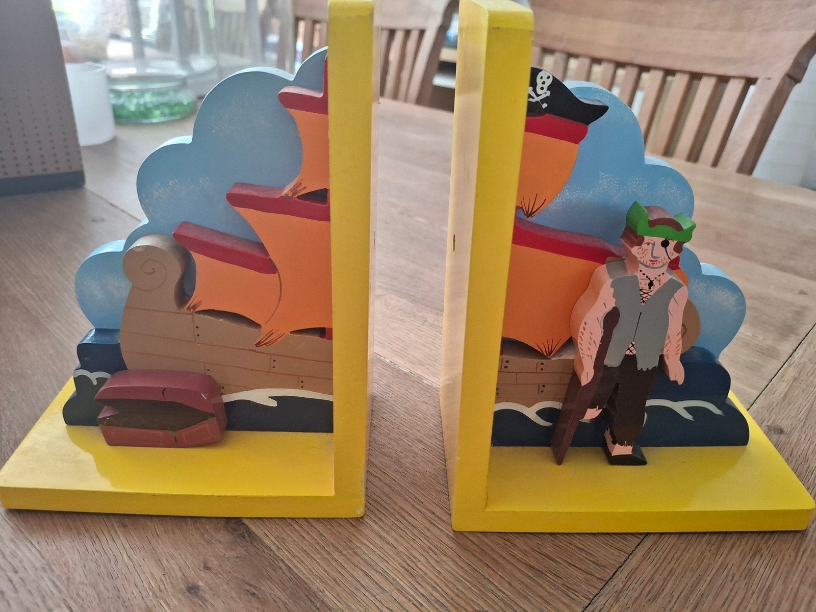 Houten Boekensteunen Piraat Thema - Kinderkamer Decoratie, Ophalen of Verzenden, Gebruikt, Jongen of Meisje