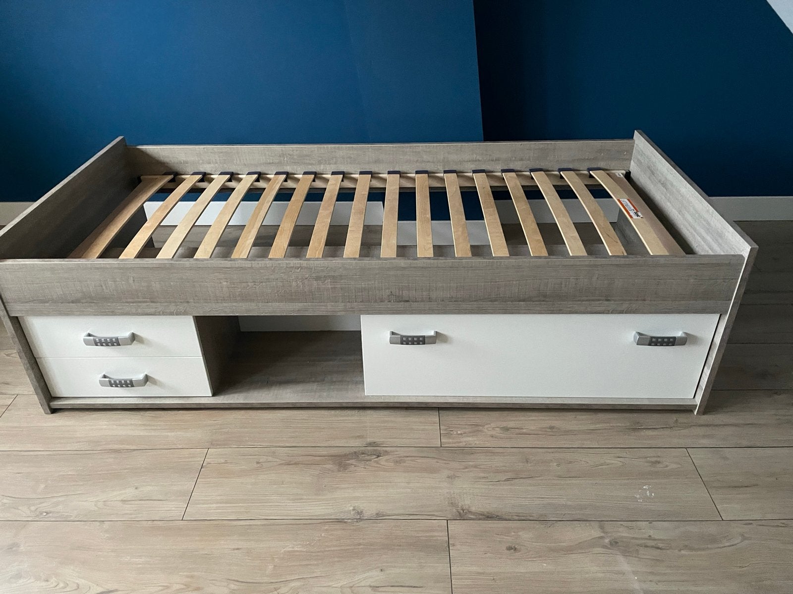 Kajuitbed Pep 90x200 met 2 lades - Eiken/Wit, Ophalen, Gebruikt, 90 cm, Eenpersoons