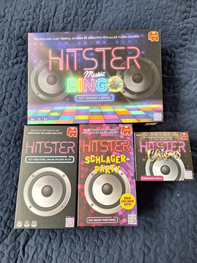 Hitster Spellenpakket: Basis, Schlager, Kerst & Bingo, Vijf spelers of meer, Ophalen of Verzenden, Zo goed als nieuw, Jumbo