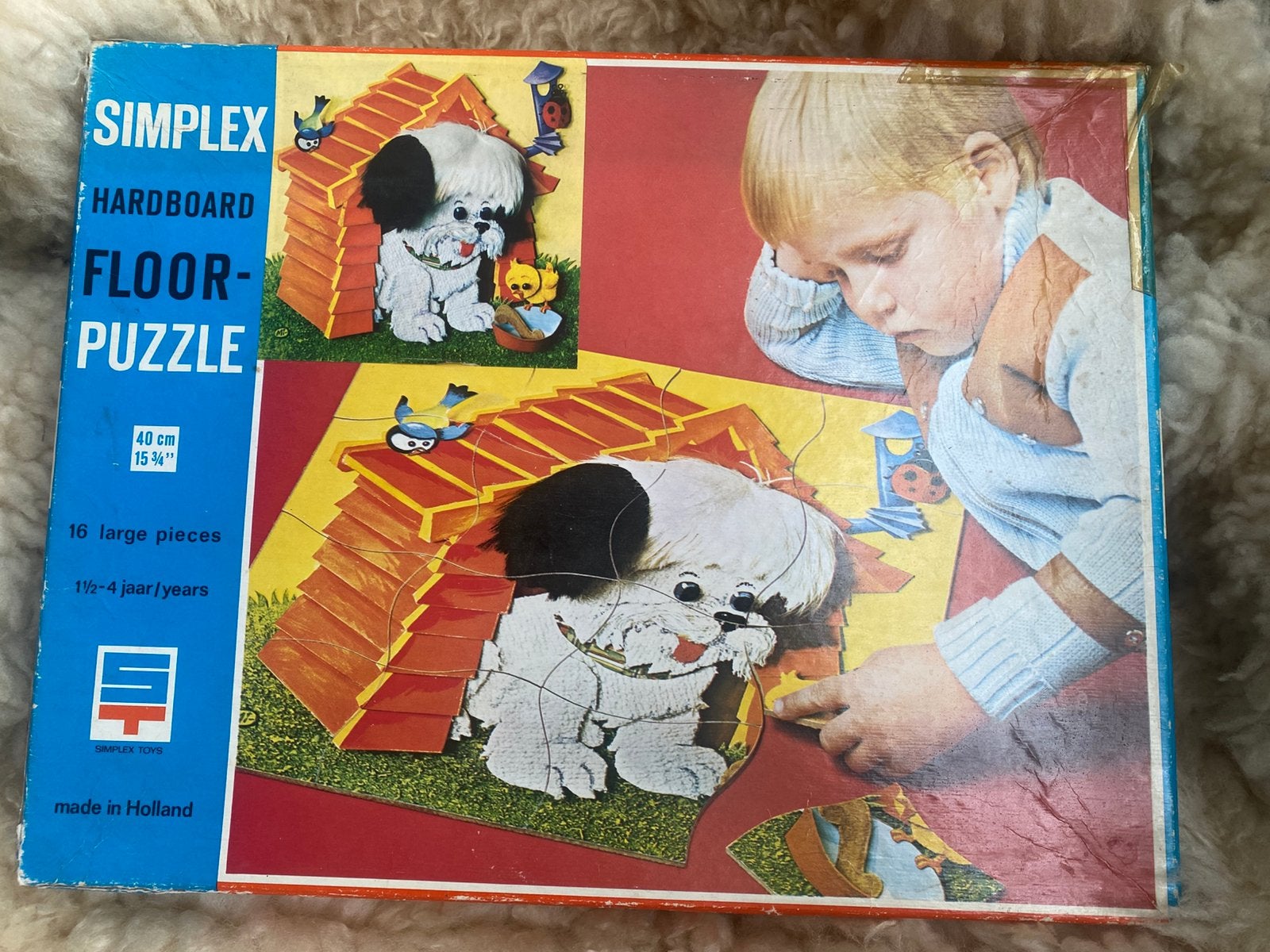 Vintage Simplex houten vloerpuzzel jaren ‘70, Kinderen en Baby's, Ophalen of Verzenden, 10 tot 50 stukjes, Zo goed als nieuw, Van hout