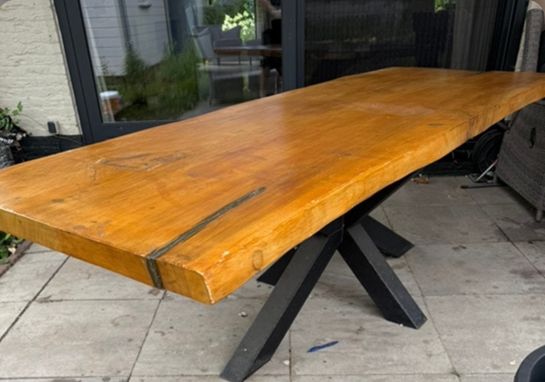 Boomstamtafel Aziatisch Teak hout / Luxe / Groot Model, 200 cm of meer, Zo goed als nieuw, Rechthoekig, 50 tot 100 cm