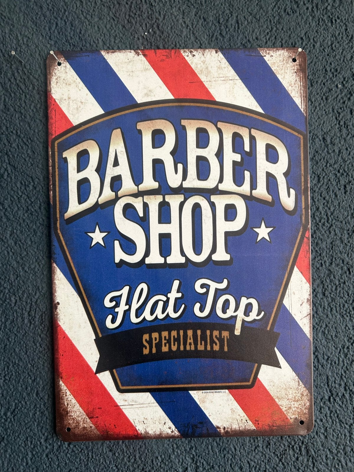 Metalen decoratiebord 'Barber Shop' 20x30 cm, Vintage, Gebruikt, Meerkleurig, Ophalen of Verzenden