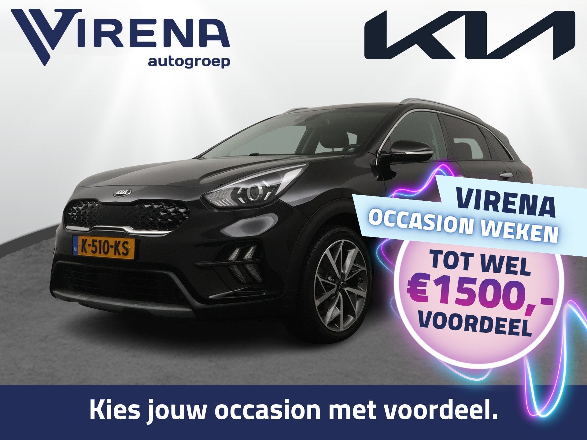 Kia Niro 1.6 GDi Hybrid DynamicPlusLine - Stoel / Stuurwielv, Auto's, 8 kWh, Gebruikt, 75 €/maand, 1390 kg