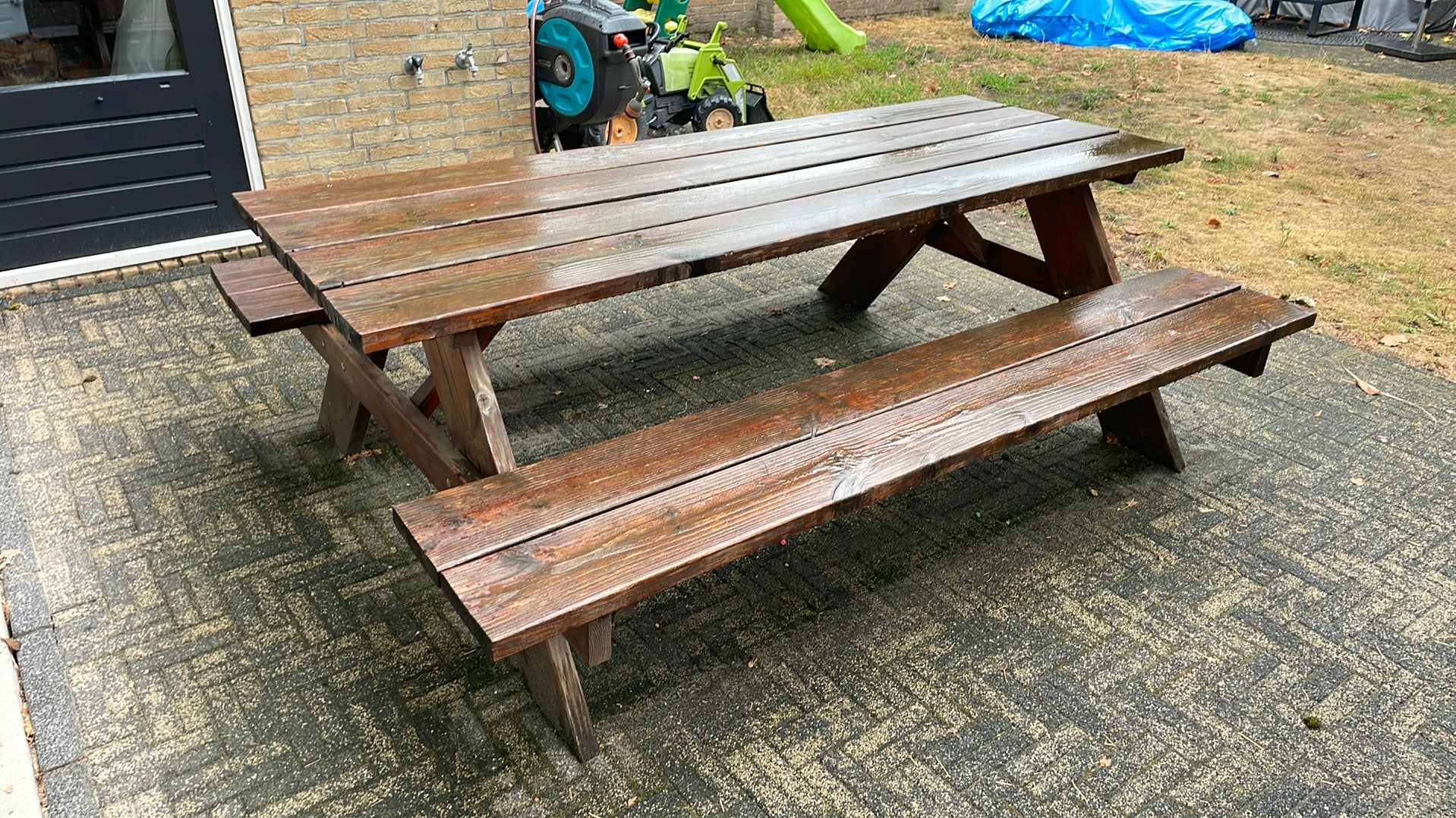 GRATIS Picknicktafel, Tuin en Terras, Picknicktafels, Ophalen, Gebruikt, Rechthoekig, Hout