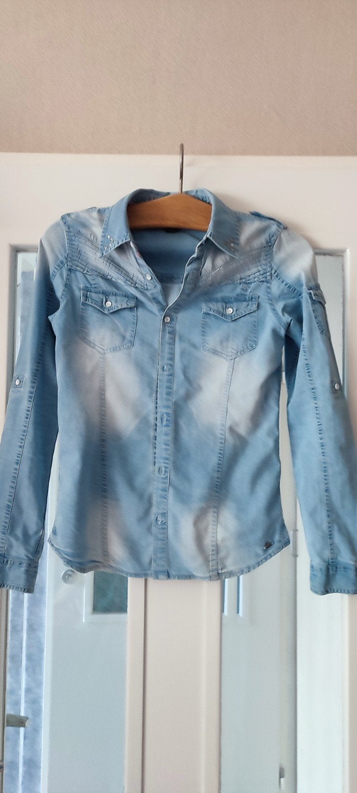Stoer spijkeroverhemd voor meisjes, maat 164, Gebruikt, Meisje, Overhemd of Blouse, Ophalen of Verzenden