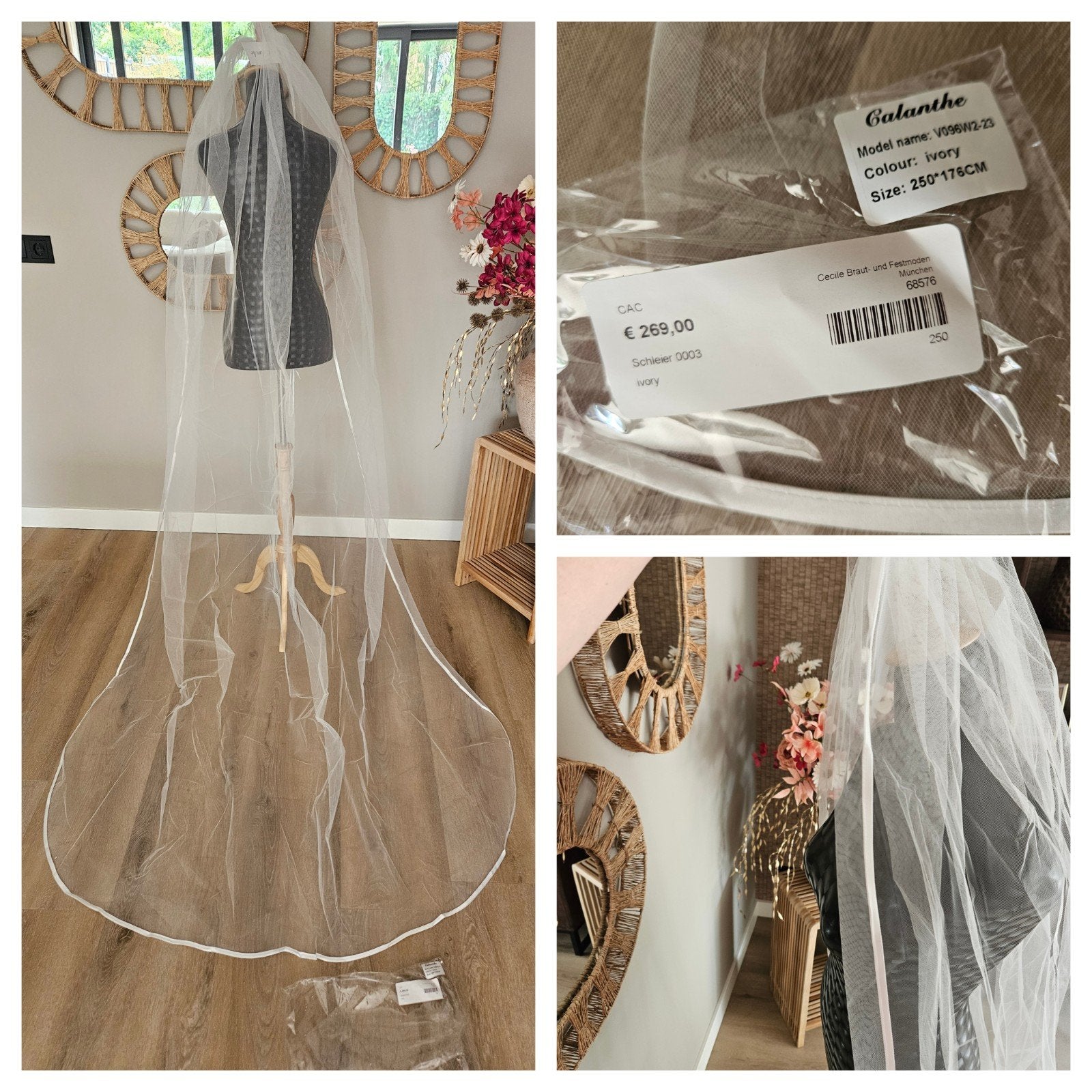 trouwjurk sluier ivory 250cm nieuw satijn, Ophalen of Verzenden, Nieuw, Wit, Accessoires