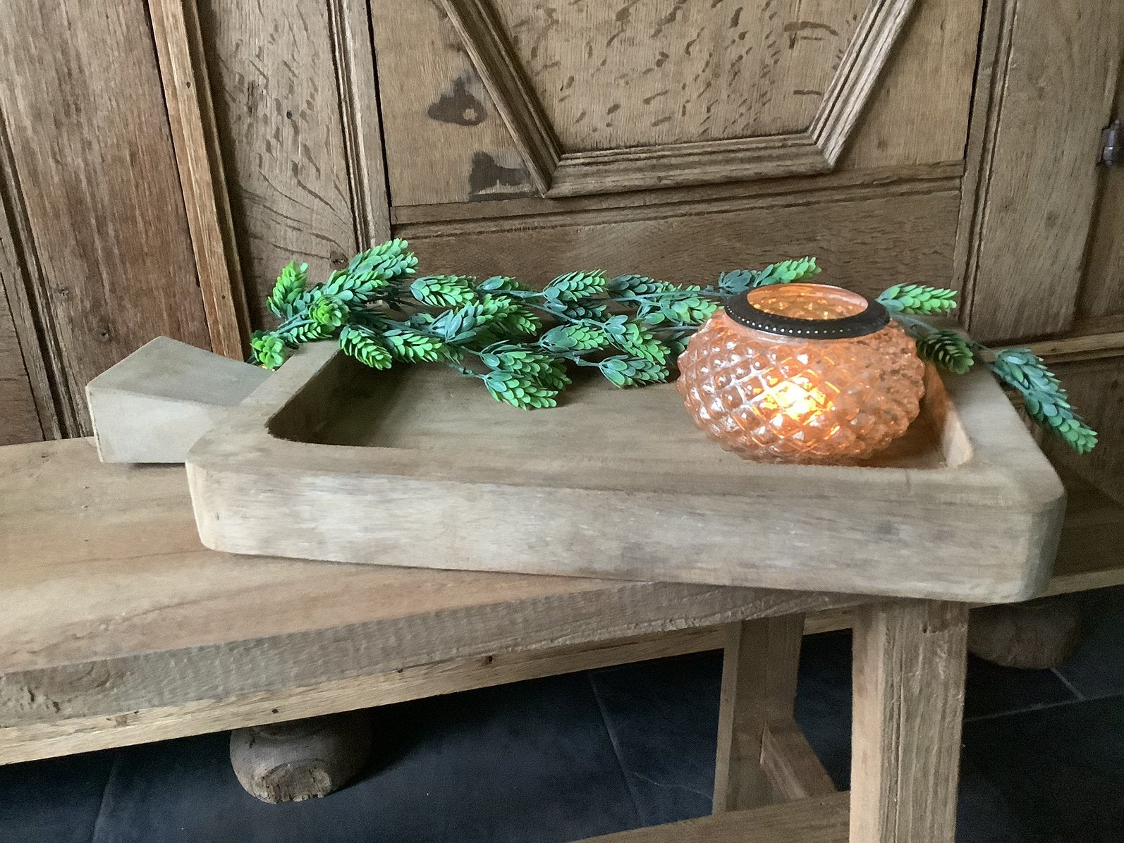 NIEUW teak houten schaal dienblad met handvat, Ophalen of Verzenden, Nieuw, Hout