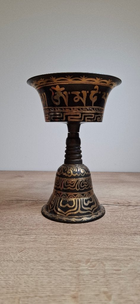 Tibetaanse Boterlamp Messing - Om Mani Padme Hum Mantra Kelk, Ophalen of Verzenden, Zo goed als nieuw, Overige typen, Boeddhisme