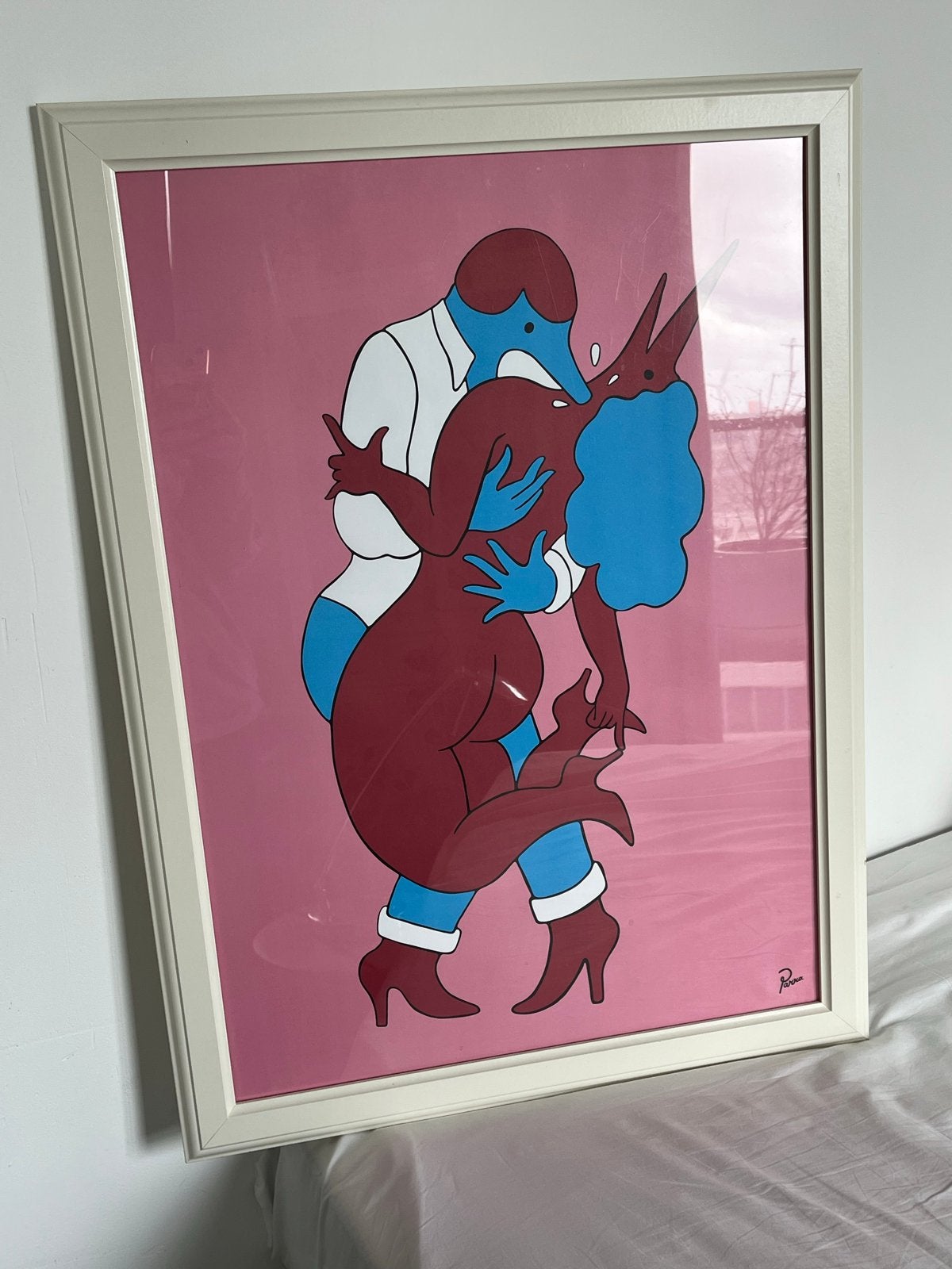 Piet Parra poster in witte lijst, Ophalen, Figuren, Papier/karton, Achter glas