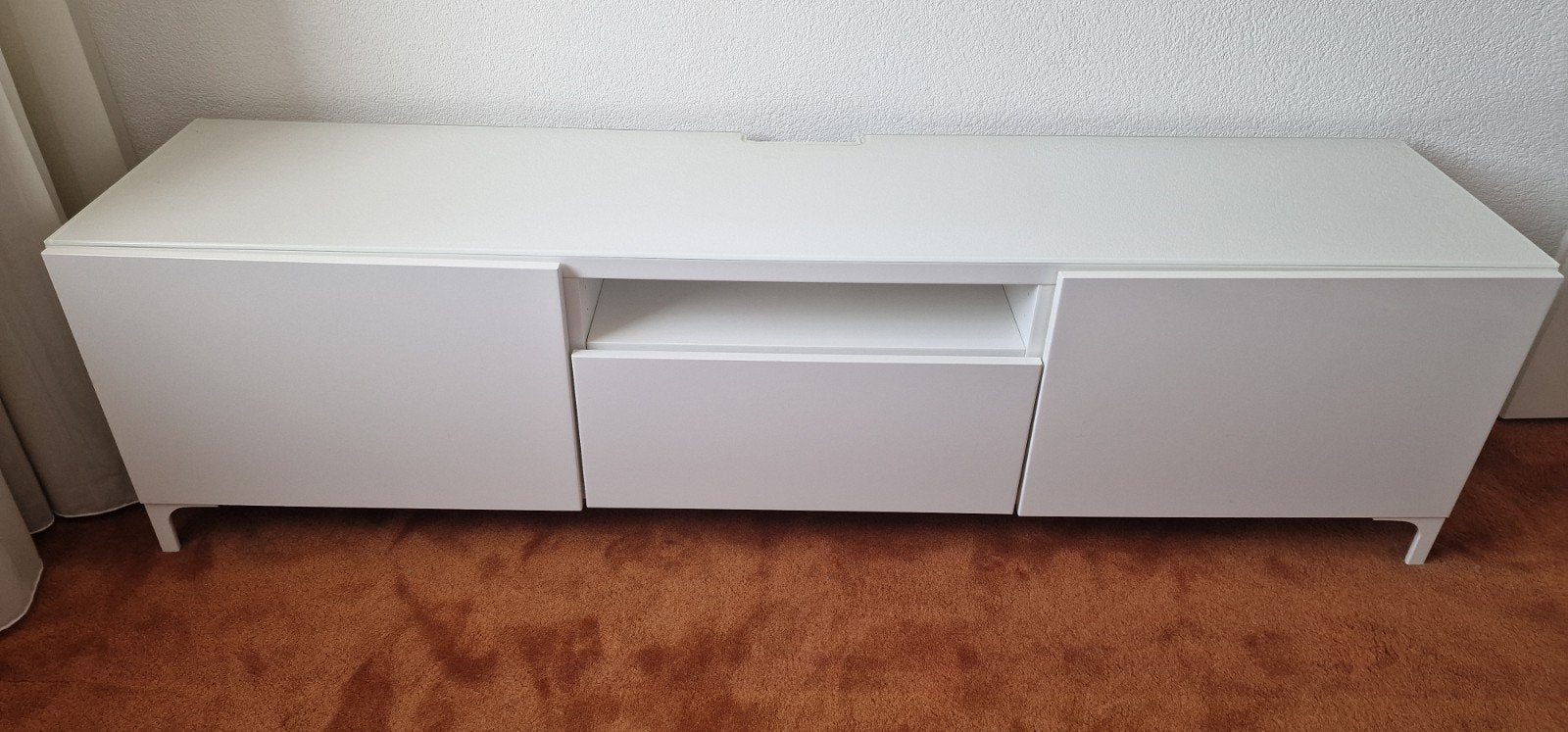 Wit hoogglans tv-meubel (Besta van Ikea) 180x40x48, Ophalen, Overige materialen, Gebruikt, 150 tot 200 cm