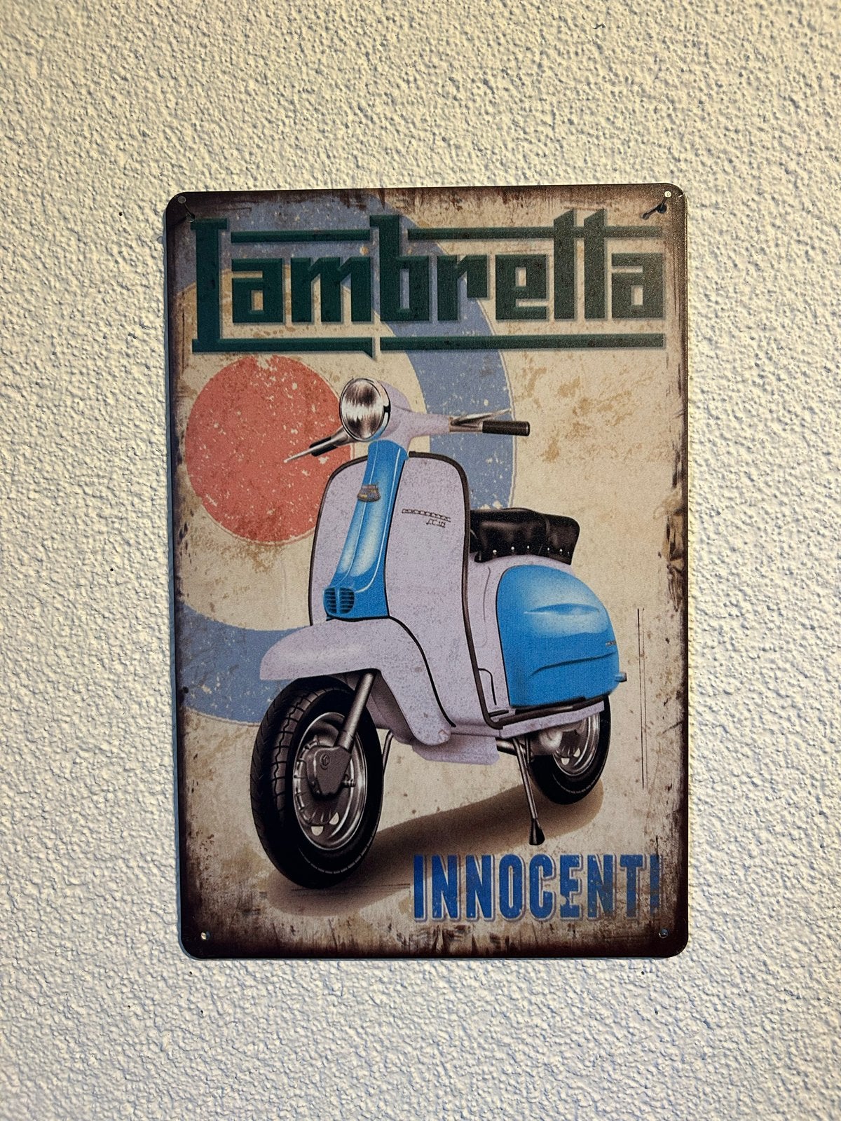 Metalen Lambretta Innocenti Wandbord 20x30 cm, Metaal, Vintage, Nieuw, Ophalen of Verzenden