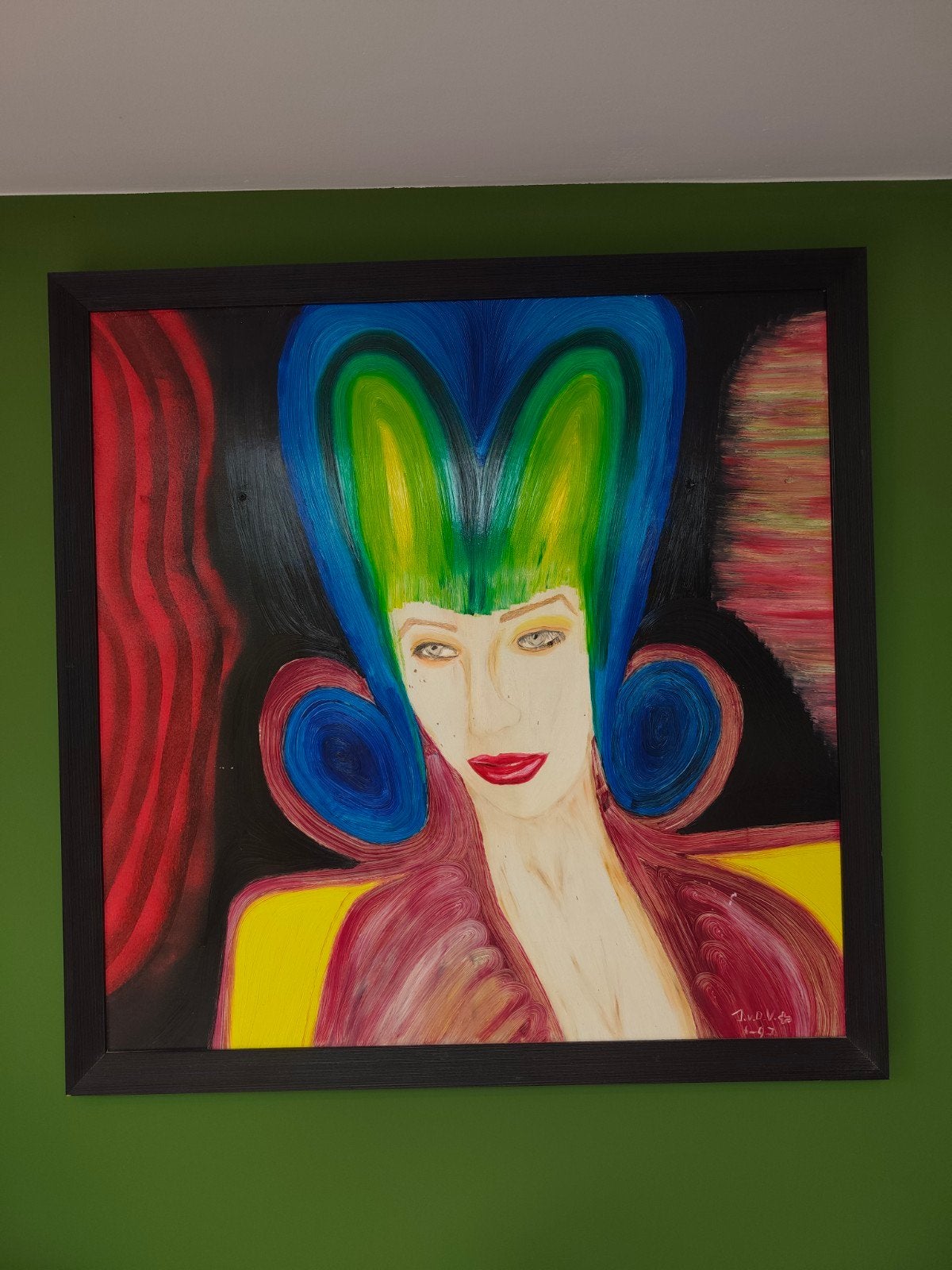 Groot modern portret schilderij J.v.d.V '97, Antiek en Kunst, Kunst | Schilderijen | Modern, Ophalen, Ingelijst, Olieverf, Overige materialen
