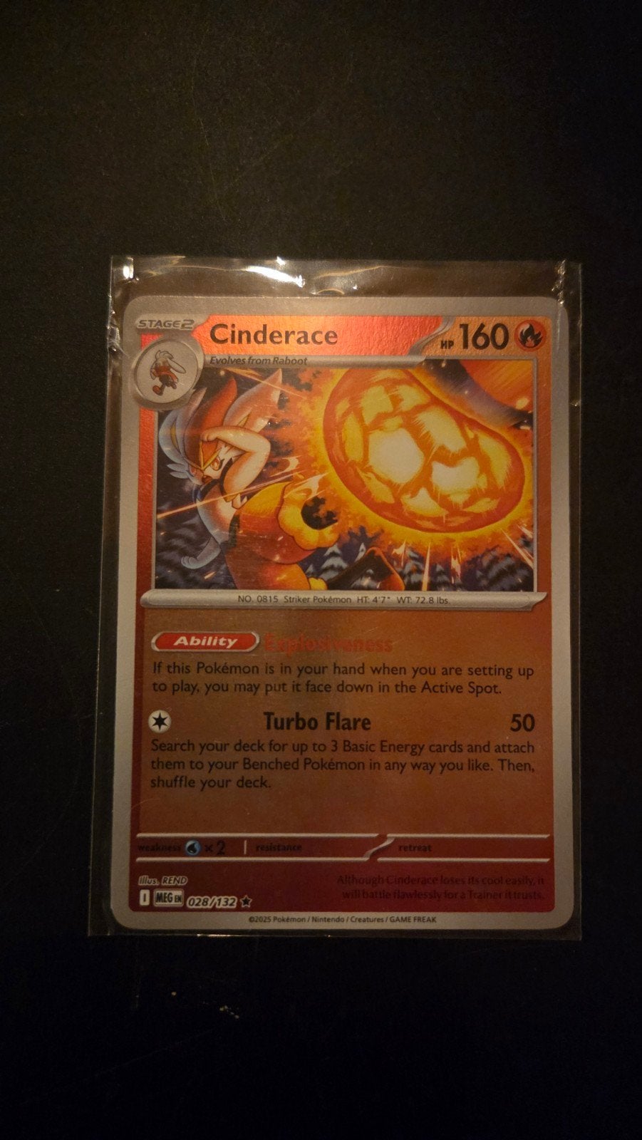 Cinderace (reverse holo) 028/132 - Mega Evolution, Verzenden, Zo goed als nieuw, Losse kaart, Foil