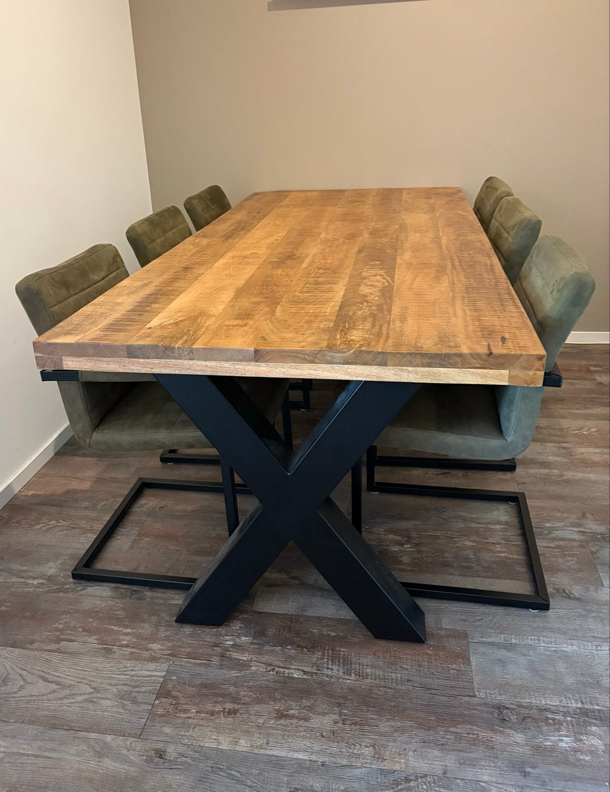 Eettafel met 6 stoelen - 220x101x79cm, Ophalen, Gebruikt, 100 tot 150 cm, 200 cm of meer