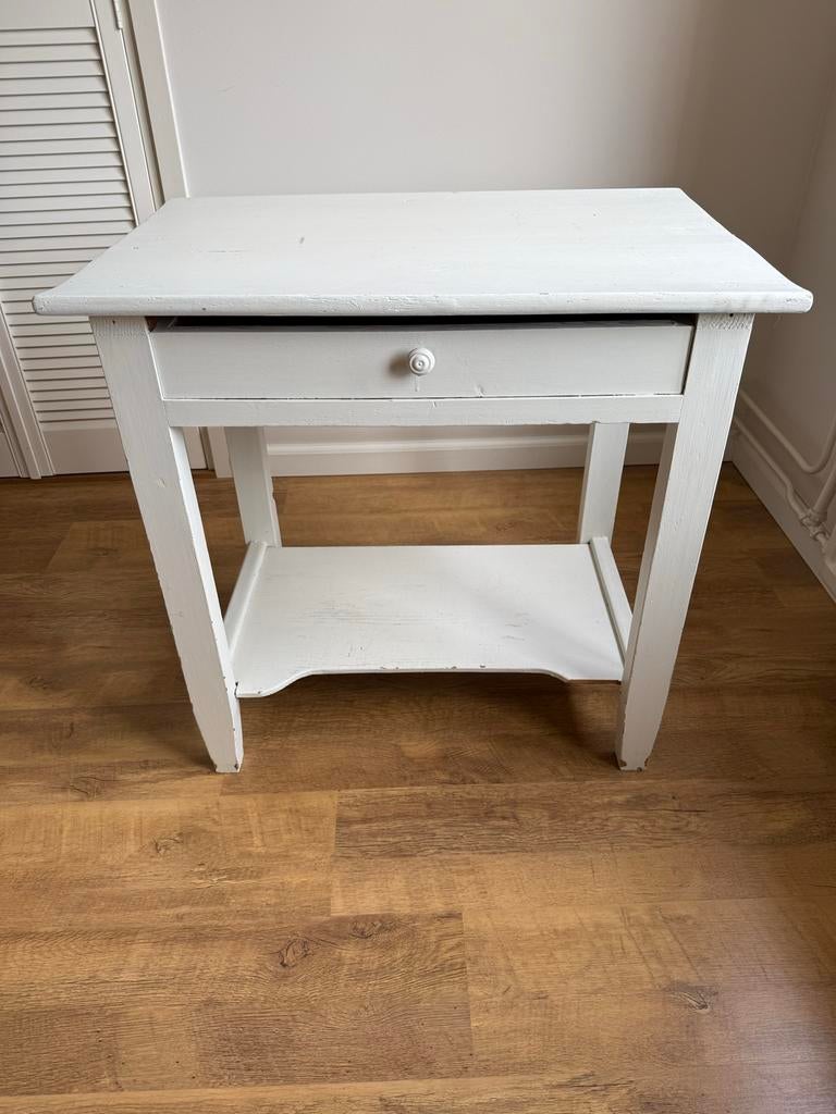 Brocante bijzettafel met lade - Wit, Ophalen